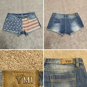 YMI womens j.r USA American Flag Shorty shorts sz 11 Patriotic dead stock Y2K